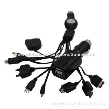 Universal 10-in-1 USB Retractable Car Charger for iPhone/iPad/iPod/BlackBerry/HTC/MOT/Nokia/MicroNew